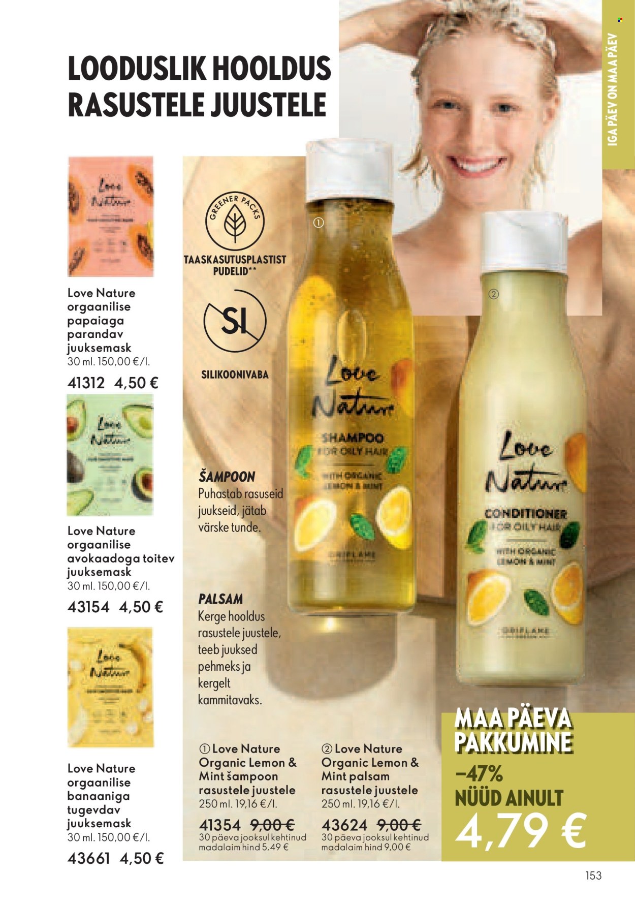 thumbnail - Kaupluse Oriflame kliendileht - 18.04.2024 - 08.05.2024 - soodustooted - Love Nature, šampoon, palsam, juuksemask. Lehekülg 153.