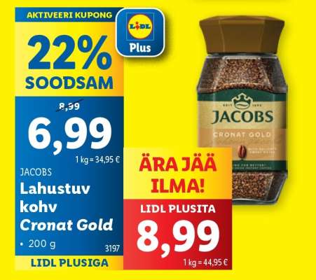 JACOBS Lahustuv kohv Cronat Gold