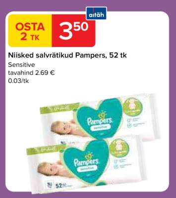 Niisked salvrätikud Pampers, 52 tk