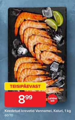 Keedetud krevetid Vannamei, Kaluri, 1 kg