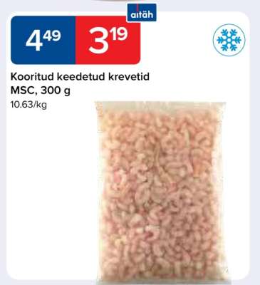 Kooritud keedetud krevetid MSC, 300 g