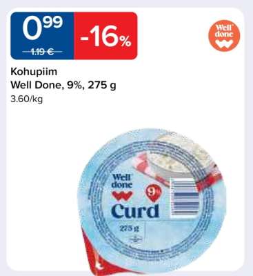 Kohupiim Well Done, 9%, 275 g