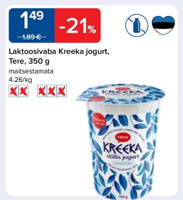 Laktoosivaba Kreeka jogurt, Tere, 350 g