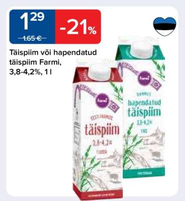 Täispiim või hapendatud täispiim Farmi
