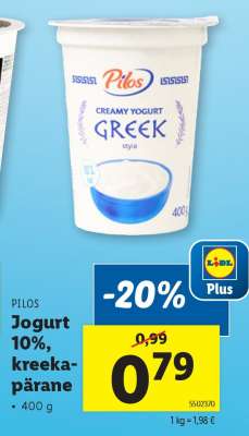PILOS Jogurt 10%, kreeka-pärane