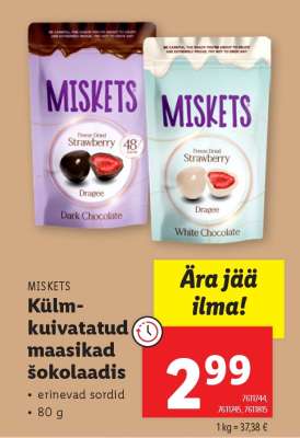 MISKETS Külmkuivatatud maasikad šokolaadis