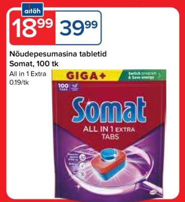 Nõudepesumasina tabletid Somat, 100 tk