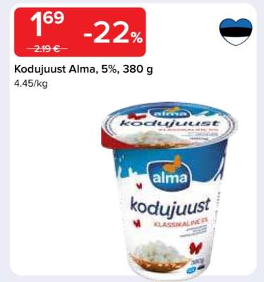 Kodujuust Alma, 5%, 380 g
