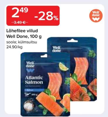 Lõhefilee viilud Well Done, 100 g
