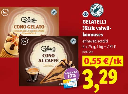 GELATELLI Jäätis vahvlikoonuses