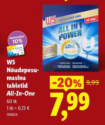 W5 Nõudepesumasina tabletid All-In-One