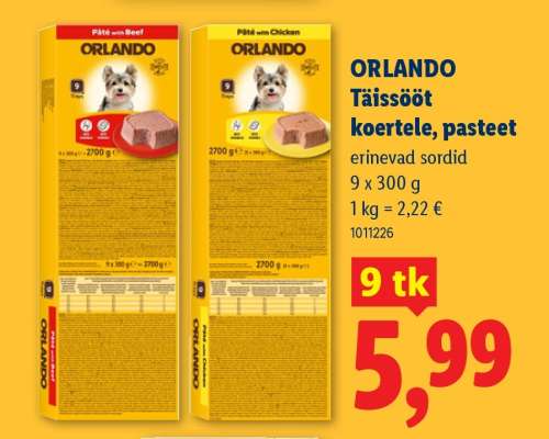 ORLANDO Täissööt koertele, pasteet