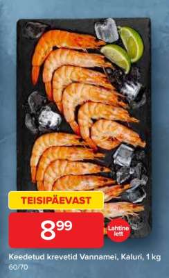 Keedetud krevetid Vannamei, Kaluri, 1 kg
