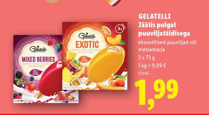 GELATELLI Jäätis pulgal puuviljatäidisega