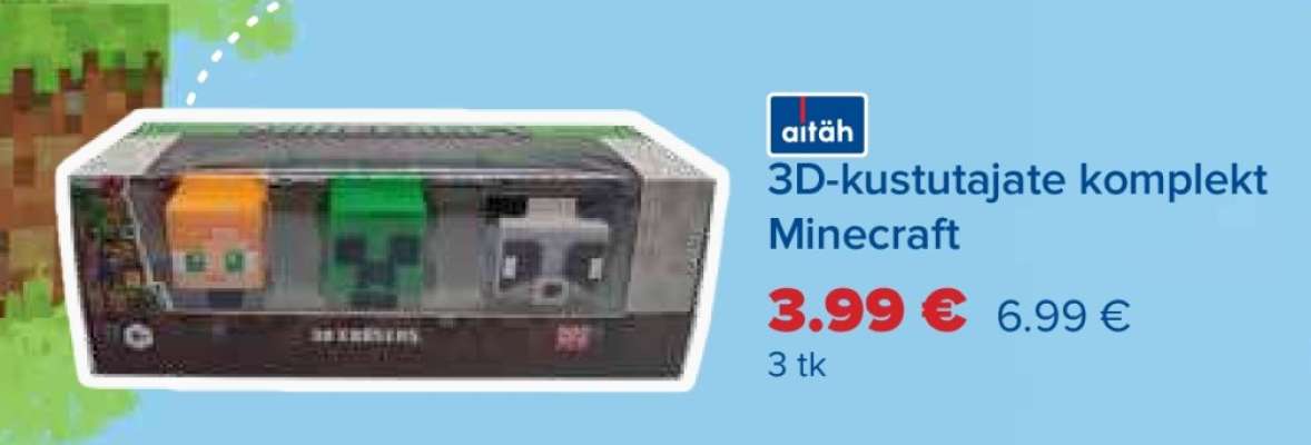3D-kustutajate komplekt Minecraft