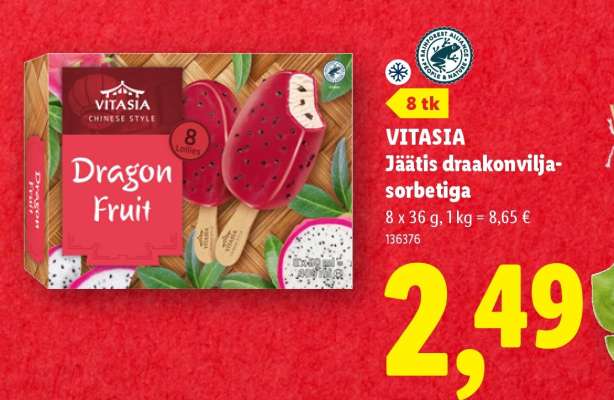 VITASIA Jäätis draakonviljasorbetiga