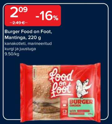 Burger Food on Foot, Mantinga, 220 g