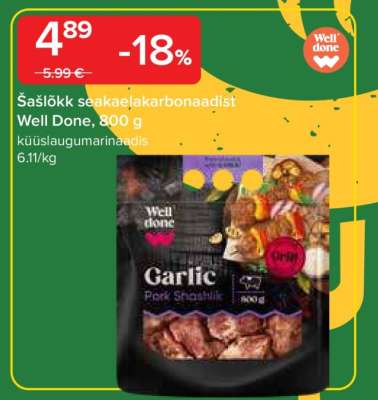 Šašlõkk seakaelakarbonaadist Well Done
