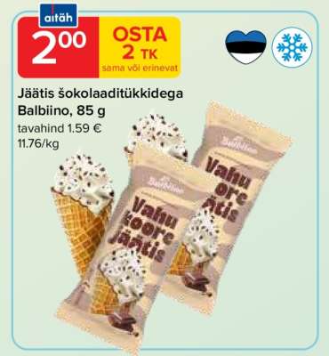 Jäätis šokolaaditükkidega Balbiino