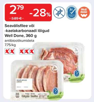 Seavälisfilee või -kaelakarbonaadi lõigud