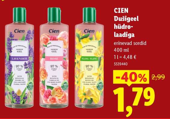 Cien Dušigeel hüdrolaadiga