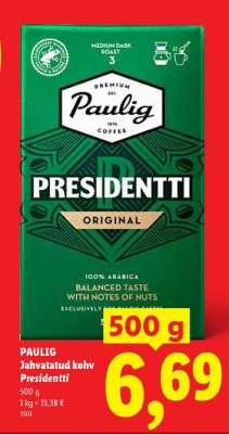 Paulig Jahvatatud kohv Presidentti