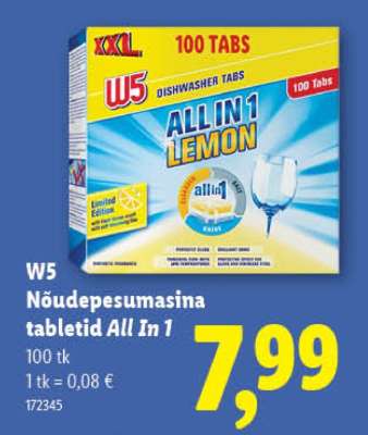 W5 Nõudepesumasina tabletid All in 1