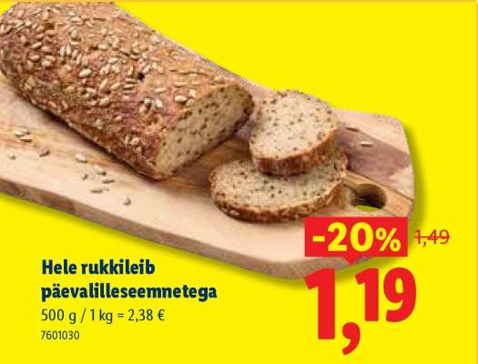 Hele rukkileib päevalilleseemnetega