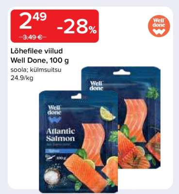 Lõhefilee viilud Well Done, 100 g