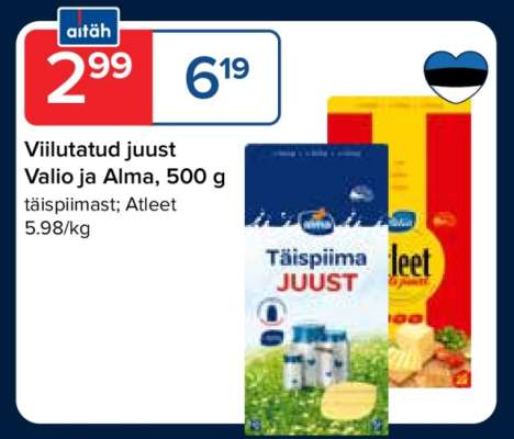 Viilutatud juust Valio ja Alma, 500 g