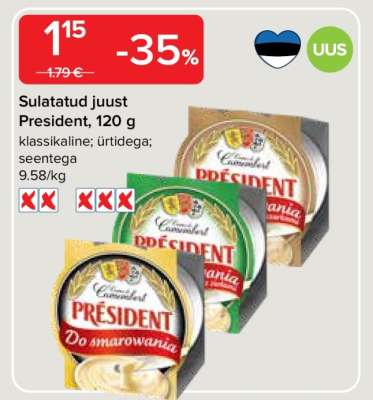 Sulatatud juust President, 120 g