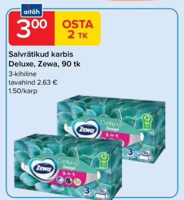 Salvrätikud karbis Deluxe, Zewa, 90 tk
