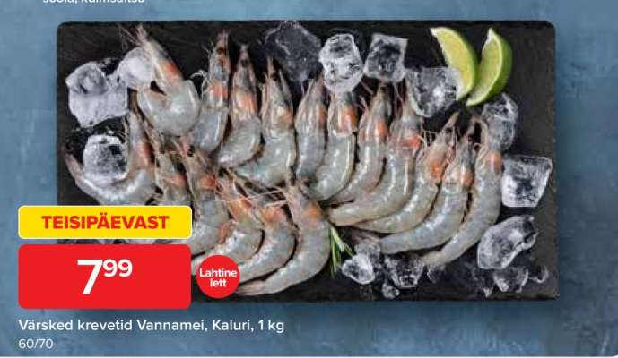 Värsked krevetid Vannamei, Kaluri