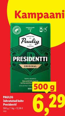 Paulig Jahvatatud kohv Presidentti