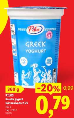 PILOS Kreeka jogurt, laktoosivaba 2,5%