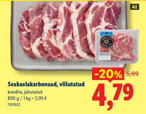 Seakaelakarbonaad viilutatud