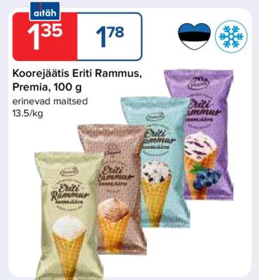 Koorejäätis Eriti Rammus, Premia, 100 g