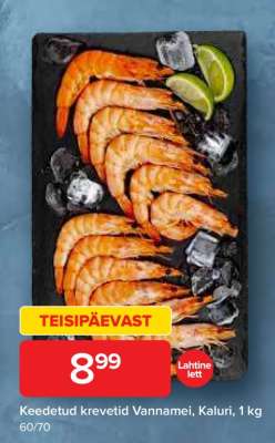 Keedetud krevetid Vannamei, Kaluri, 1 kg