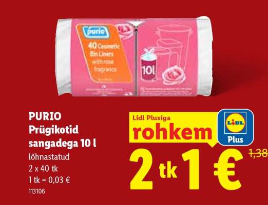 PURIO Prügikotid, sangadega 10 l