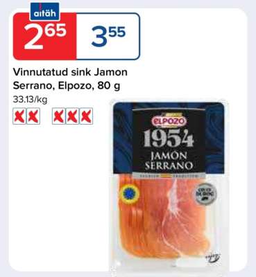 Vinnutatud sink Jamon Serrano, Elpozo, 80 g